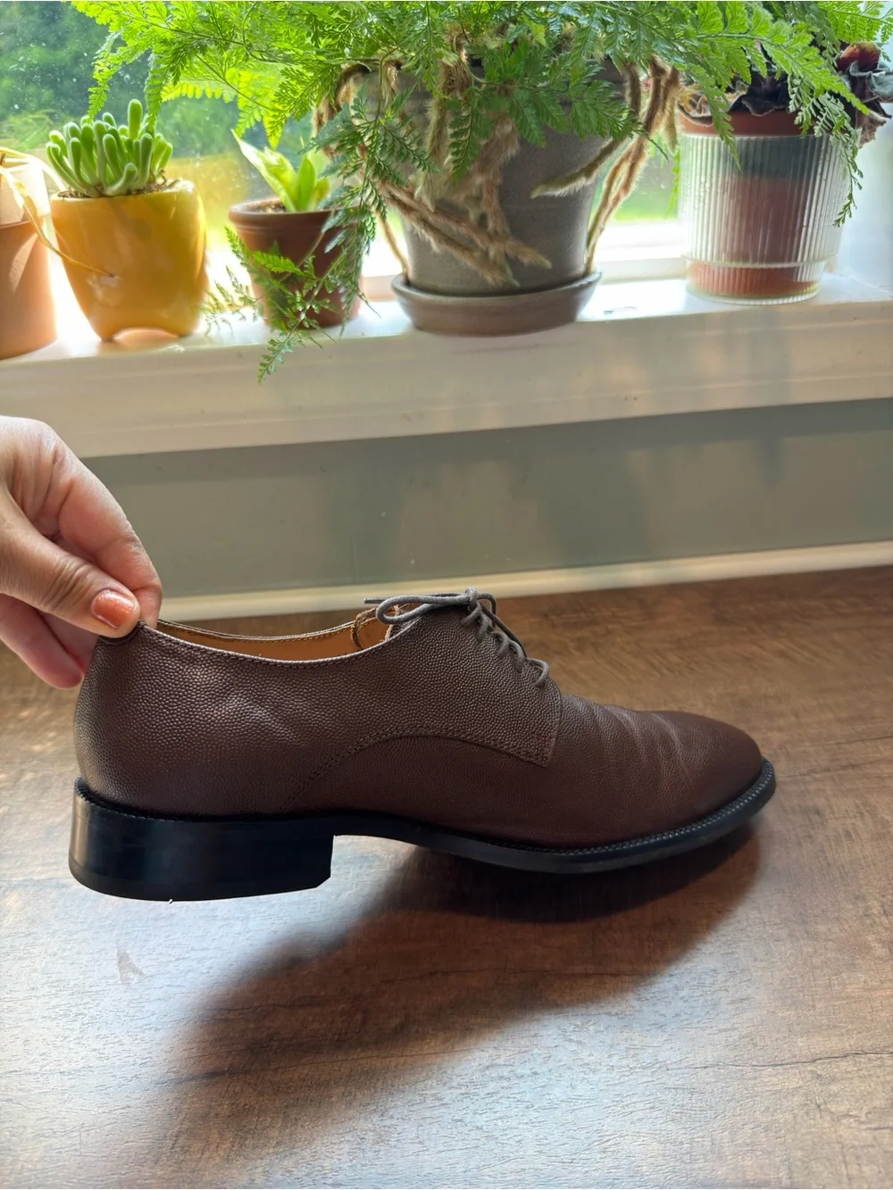 Cole Haan Men's Brown Leather Derby Shoes - Grained Lace-Up 9